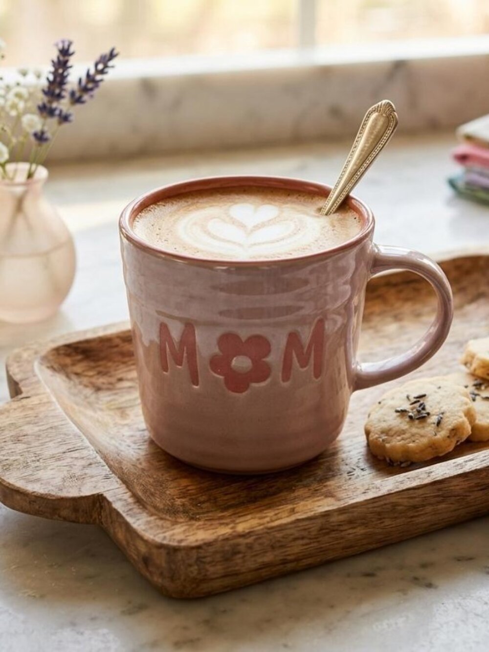 NWOT Prima Design “MOM” Large Coffee Mug Pink Floral Mother's Day Gift